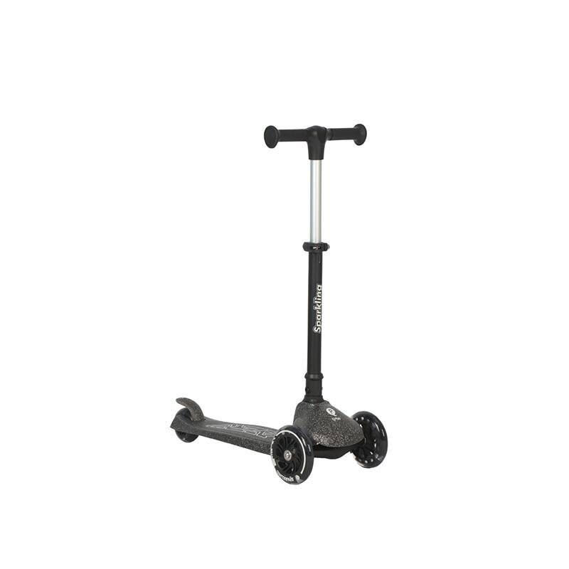 QPlay Trotineta pliabila pentru copii Sparkling Negru roti luminoase cu led platforma antiderapanta ghidon cu inaltime reglabila greutate admisa 50 kg