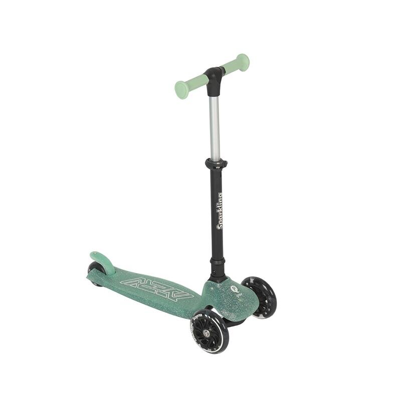 QPlay Trotineta pliabila pentru copii Sparkling Verde roti luminoase cu led platforma antiderapanta ghidon cu inaltime reglabila greutate admisa 50 kg