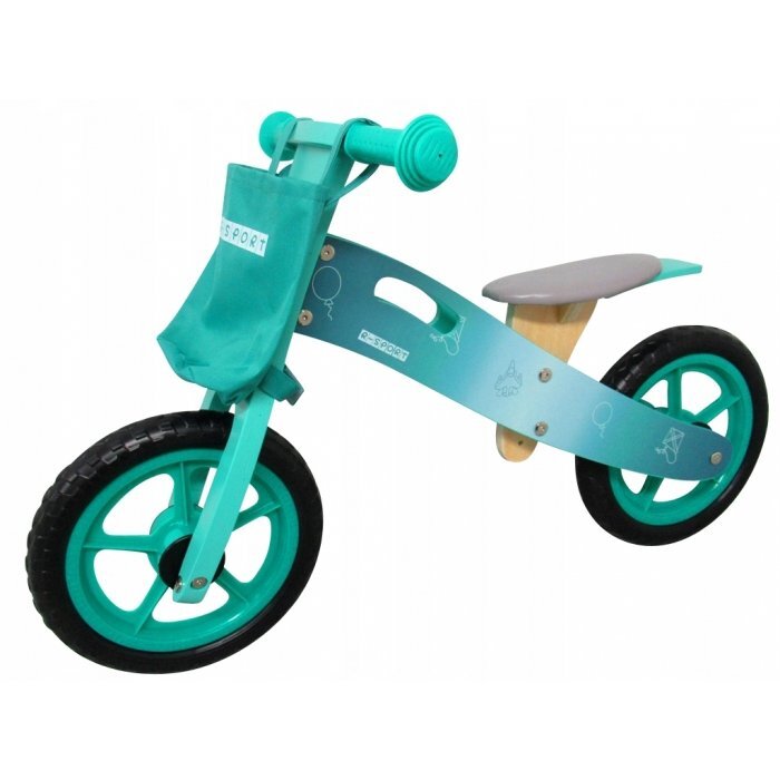 R-Sport Bicicleta copii fara pedale din lemn cu roti din spuma eva R10 turcoaz cu roti din spuma eva varsta 2-5 ani scaun reglabil geanta pentru obiecte mici sarcina maxima admisa 25 kg