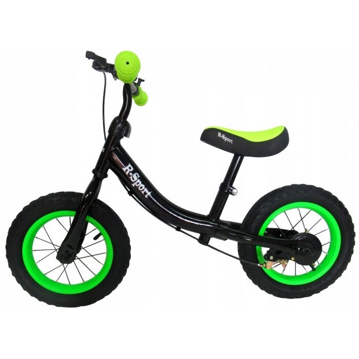 R-Sport Bicicleta copii fara pedale R3 verde-negru 11 inch scaun moale reglabil pe inaltime 37-43 cm roti gonflabile frana pe roata din fata cadru usor din otel pana la 35 kg varsta 3-5 ani