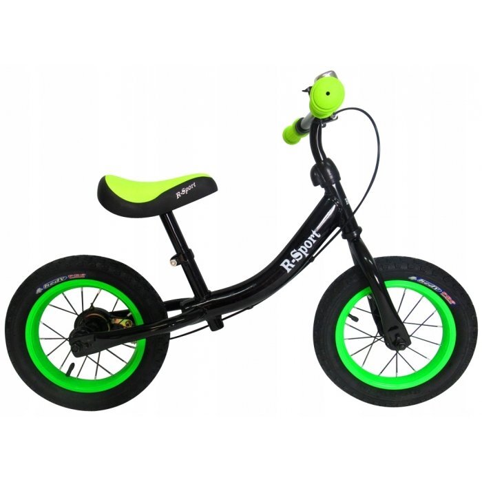 R-Sport Bicicleta copii fara pedale R3 verde-negru 11 inch scaun moale reglabil pe inaltime 37-43 cm roti gonflabile frana pe roata din fata cadru usor din otel pana la 35 kg varsta 3-5 ani