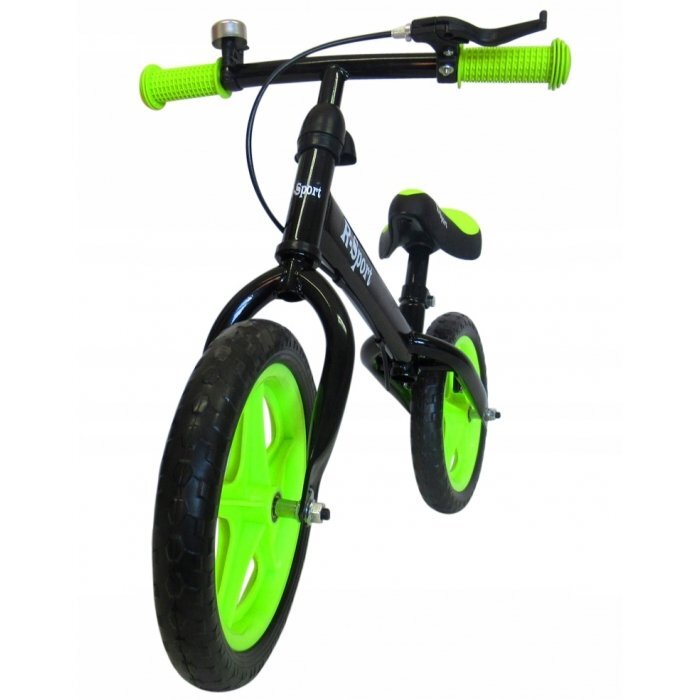 R-Sport Bicicleta copii fara pedale R4 verde-negru 11 inch scaun moale reglabil pe inaltime 37-43 cm roti din spuma EVA frana pe roata din fata cadru usor din otel pana la 35 kg