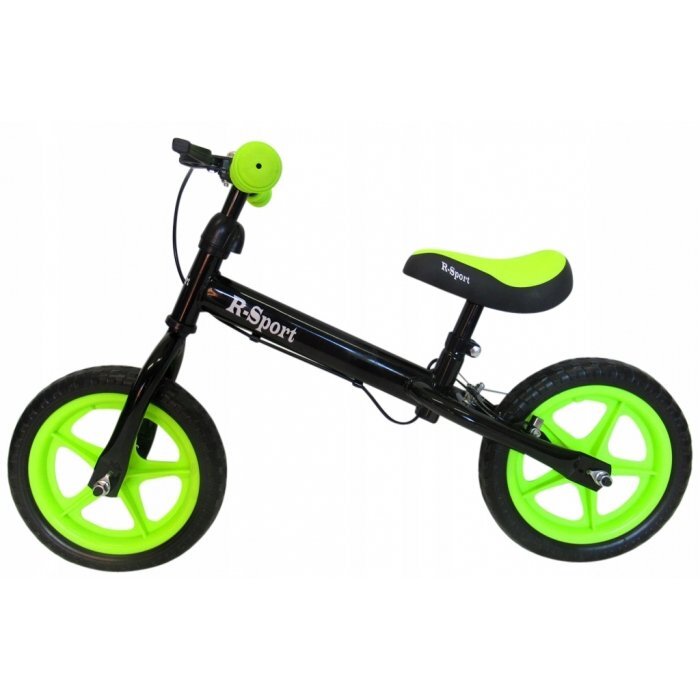 R-Sport Bicicleta copii fara pedale R4 verde-negru 11 inch scaun moale reglabil pe inaltime 37-43 cm roti din spuma EVA frana pe roata din fata cadru usor din otel pana la 35 kg