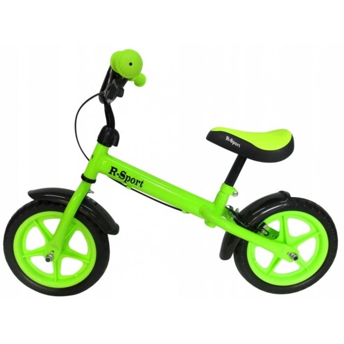 R-Sport Bicicleta copii fara pedale R9 verde 11 inch scaun moale reglabil pe inaltime 38-45 cm roti din spuma EVA frana pe roata din fata cadru usor din otel pana la 35 kg varsta 3-6 ani