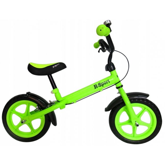 R-Sport Bicicleta copii fara pedale R9 verde 11 inch scaun moale reglabil pe inaltime 38-45 cm roti din spuma EVA frana pe roata din fata cadru usor din otel pana la 35 kg varsta 3-6 ani