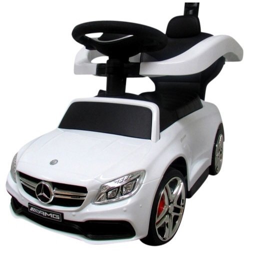 R-Sport Masinuta copii de impins Mercedes C63 amg alb cu maner pentru controlul parental suport pentru picioare protectie impotriva rasturnarii volan cu melodii si claxon