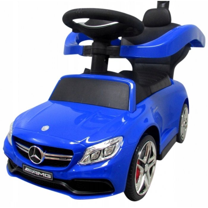 R-Sport Masinuta copii de impins Mercedes C63 amg albastru cu maner pentru controlul parental suport pentru picioare protectie impotriva rasturnarii volan cu melodii si claxon