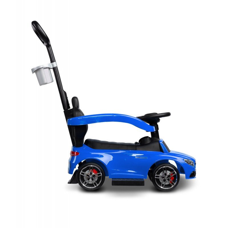 R-Sport Masinuta copii de impins Mercedes C63 amg albastru cu maner pentru controlul parental suport pentru picioare protectie impotriva rasturnarii volan cu melodii si claxon