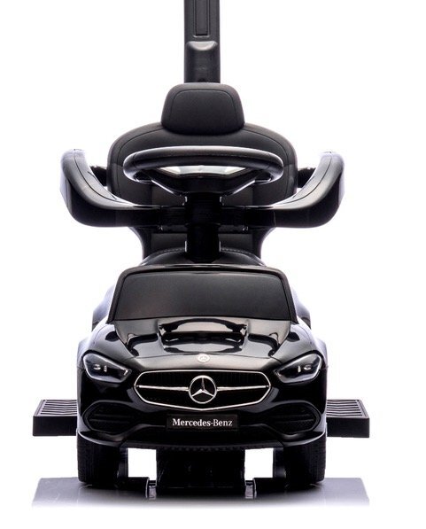 R-Sport Masinuta copii de impins Mercedes C63 amg negru cu maner pentru controlul parental suport pentru picioare protectie impotriva rasturnarii volan cu melodii si claxon