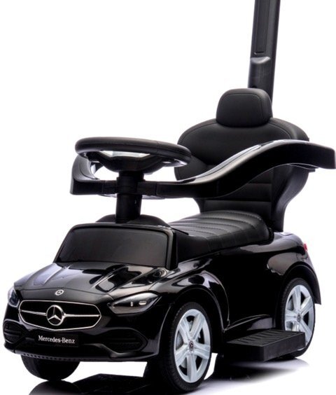 R-Sport Masinuta copii de impins Mercedes C63 amg negru cu maner pentru controlul parental suport pentru picioare protectie impotriva rasturnarii volan cu melodii si claxon