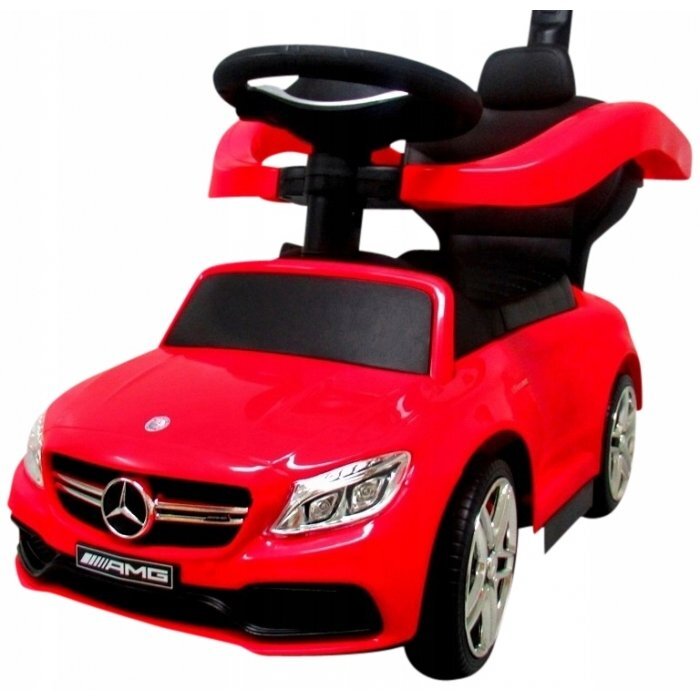R-Sport Masinuta copii de impins Mercedes C63 amg rosu cu maner pentru controlul parental suport pentru picioare protectie impotriva rasturnarii volan cu melodii si claxon