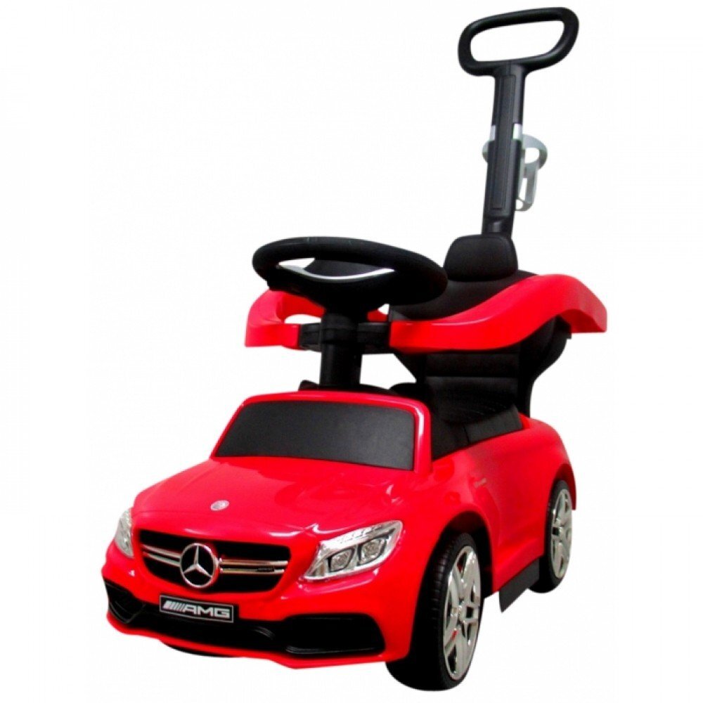 R-Sport Masinuta copii de impins Mercedes C63 amg rosu cu maner pentru controlul parental suport pentru picioare protectie impotriva rasturnarii volan cu melodii si claxon