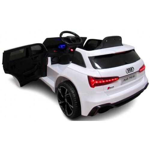 R-Sport Masinuta electrica pentru copii 70W cu telecomanda Audi RS6 alb roti Eva si scaun piele