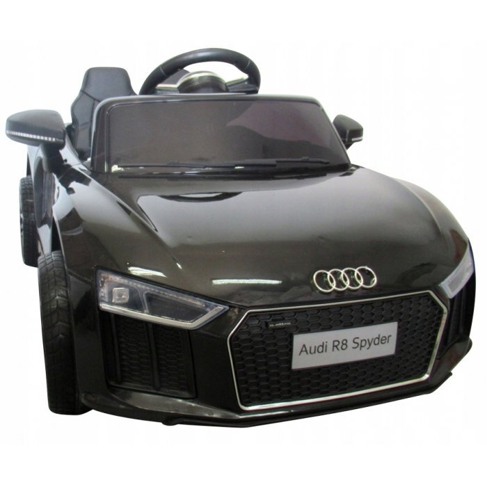 R-Sport Masinuta electrica pentru copii Audi R8 Negru 70W cu telecomanda si roti Eva cu suspensii slow start faruri si lumini Led unitate audio cu display si Mp3