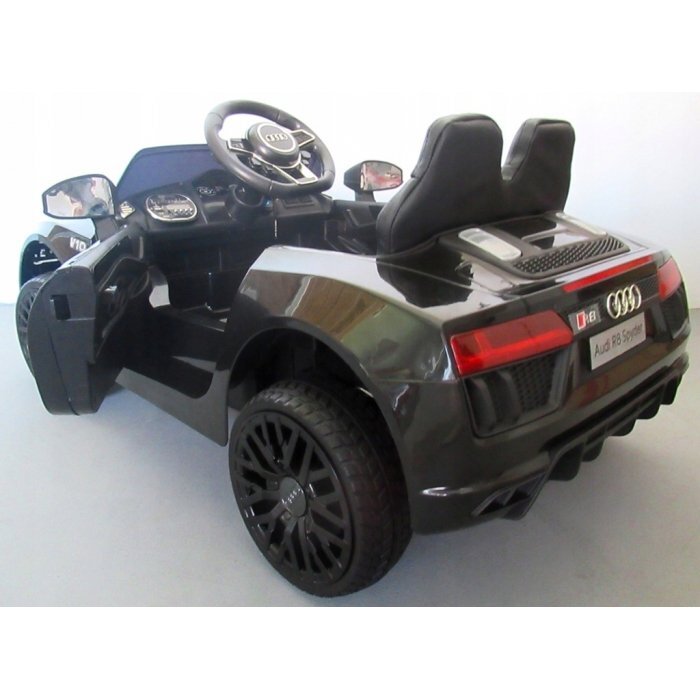 R-Sport Masinuta electrica pentru copii Audi R8 Negru 70W cu telecomanda si roti Eva cu suspensii slow start faruri si lumini Led unitate audio cu display si Mp3