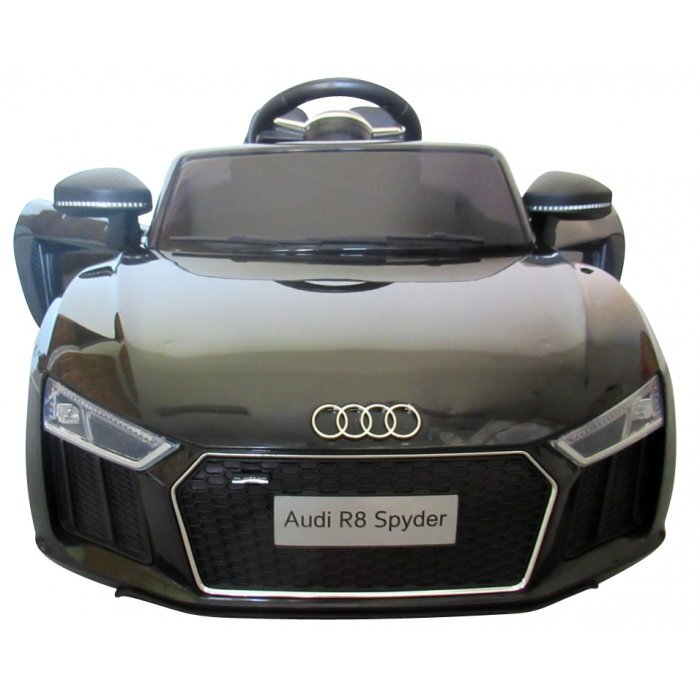 R-Sport Masinuta electrica pentru copii Audi R8 Negru 70W cu telecomanda si roti Eva cu suspensii slow start faruri si lumini Led unitate audio cu display si Mp3