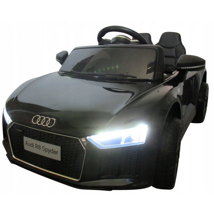 R-Sport Masinuta electrica pentru copii Audi R8 Negru 70W cu telecomanda si roti Eva cu suspensii slow start faruri si lumini Led unitate audio cu display si Mp3