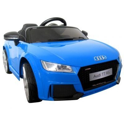 R-Sport Masinuta electrica pentru copii Audi TT Albastru 70W cu scaun din piele slow start faruri si lumini led unitate audio cu display mufa Mp3 si Usb