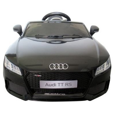 R-Sport Masinuta electrica pentru copii Audi TT Negru 70W cu scaun din piele slow start faruri si lumini led unitate audio cu display mufa Mp3 si Usb