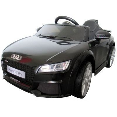 R-Sport Masinuta electrica pentru copii Audi TT Negru 70W cu scaun din piele slow start faruri si lumini led unitate audio cu display mufa Mp3 si Usb