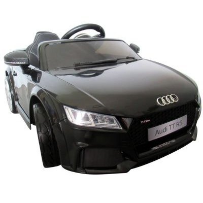 R-Sport Masinuta electrica pentru copii Audi TT Negru 70W cu scaun din piele slow start faruri si lumini led unitate audio cu display mufa Mp3 si Usb