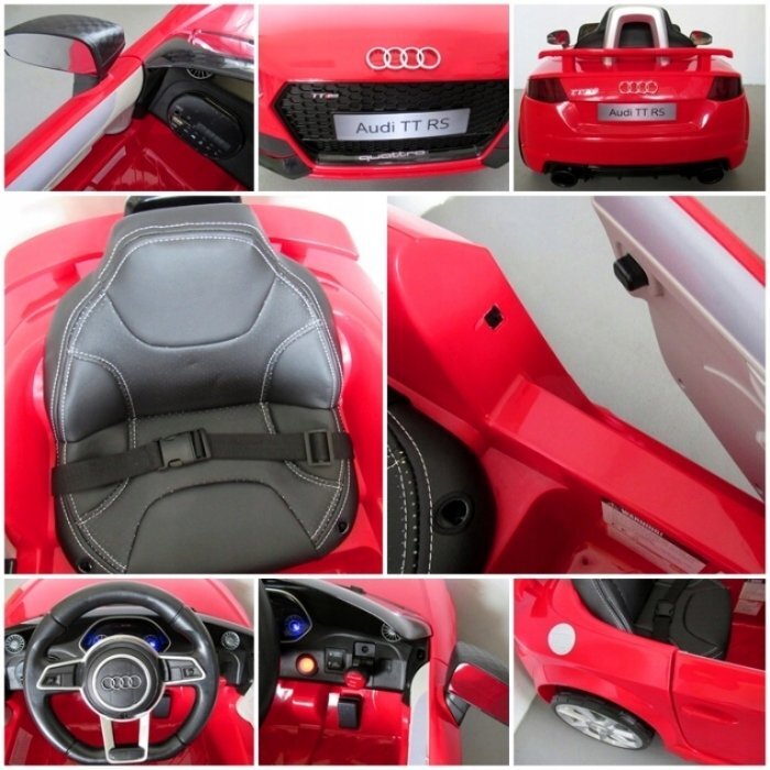 R-Sport Masinuta electrica pentru copii Audi TT Rosu 70W cu scaun din piele slow start faruri si lumini led unitate audio cu display mufa Mp3 si Usb