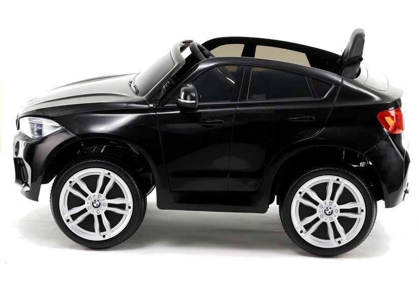R-Sport Masinuta electrica pentru copii BMW X6M negru 90W cu roti EVA si scaun din piele pornire lenta amortizoare panou muzical 2 usi cu deschidere centura de siguranta