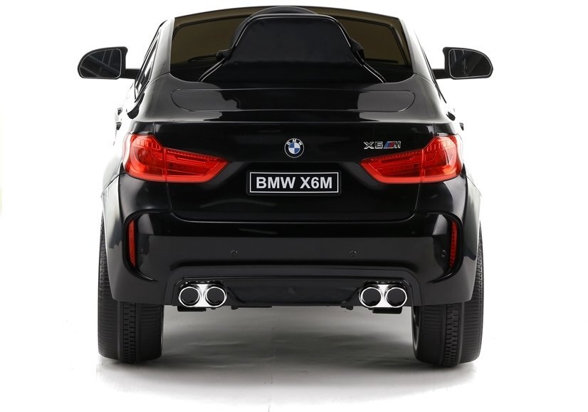 R-Sport Masinuta electrica pentru copii BMW X6M negru 90W cu roti EVA si scaun din piele pornire lenta amortizoare panou muzical 2 usi cu deschidere centura de siguranta