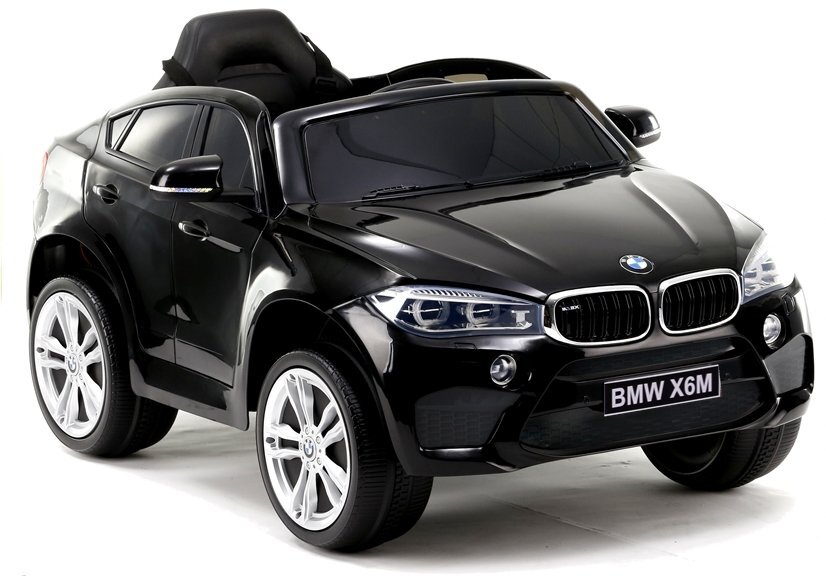 R-Sport Masinuta electrica pentru copii BMW X6M negru 90W cu roti EVA si scaun din piele pornire lenta amortizoare panou muzical 2 usi cu deschidere centura de siguranta