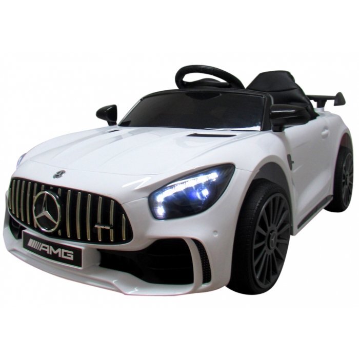 R-Sport Masinuta electrica pentru copii cu telecomanda Mercedes AMG GTR-S Alb 70W scaun de piele si roti Eva unitate audio cu display si Mp3 functie slow start