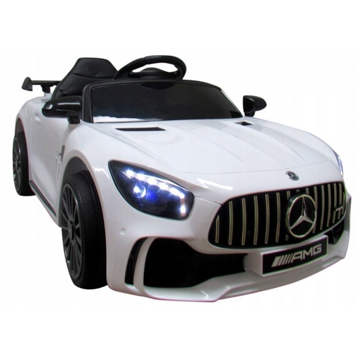 R-Sport Masinuta electrica pentru copii cu telecomanda Mercedes AMG GTR-S Alb 70W scaun de piele si roti Eva unitate audio cu display si Mp3 functie slow start
