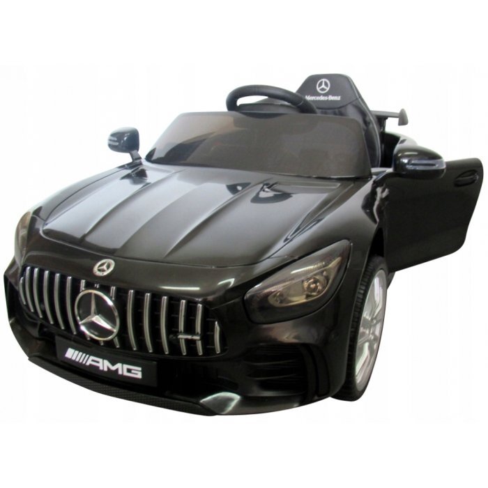 R-Sport Masinuta electrica pentru copii cu telecomanda Mercedes AMG GTR-S Negru 70W scaun de piele si roti Eva unitate audio cu display si Mp3 functie slow start