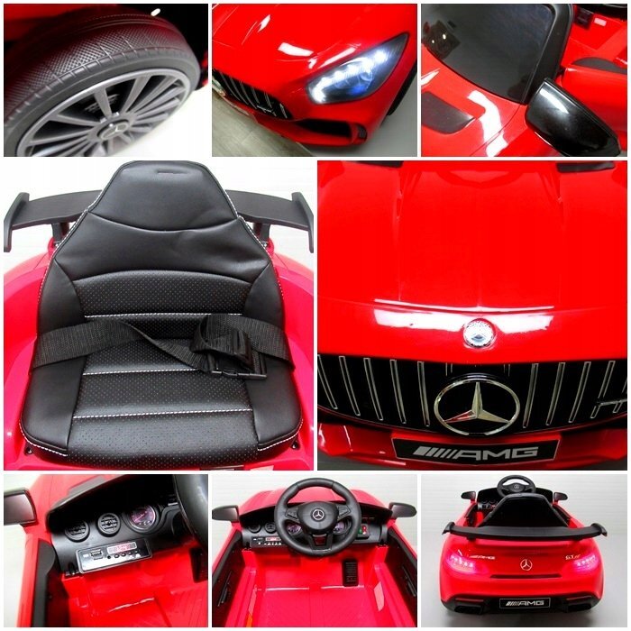 R-Sport Masinuta electrica pentru copii cu telecomanda Mercedes AMG GTR-S Rosu 70W scaun de piele si roti Eva unitate audio cu display si Mp3 functie slow start