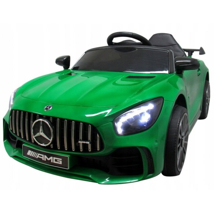 R-Sport Masinuta electrica pentru copii cu telecomanda Mercedes AMG GTR-S Verde 70W scaun de piele si roti Eva unitate audio cu display si Mp3 functie slow start
