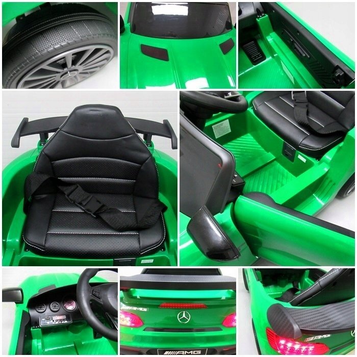R-Sport Masinuta electrica pentru copii cu telecomanda Mercedes AMG GTR-S Verde 70W scaun de piele si roti Eva unitate audio cu display si Mp3 functie slow start
