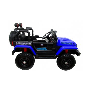 R-Sport Masinuta electrica pentru copii Jeep X7 4x4 roti gonflabile albastru 140W cu telecomanda functie de balansare oglinzi retrovizoare si Functii muzicale