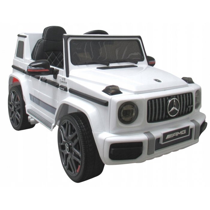 R-Sport Masinuta electrica pentru copii Mercedes G63 Alb 70W cu telecomanda roti EVA si scaun piele usi cu deschidere panou muzica centura de siguranta maner tractare 12V