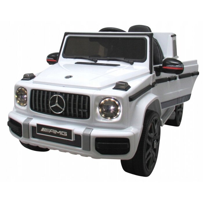 R-Sport Masinuta electrica pentru copii Mercedes G63 Alb 70W cu telecomanda roti EVA si scaun piele usi cu deschidere panou muzica centura de siguranta maner tractare 12V