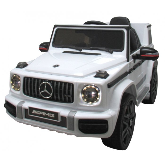 R-Sport Masinuta electrica pentru copii Mercedes G63 Alb 70W cu telecomanda roti EVA si scaun piele usi cu deschidere panou muzica centura de siguranta maner tractare 12V