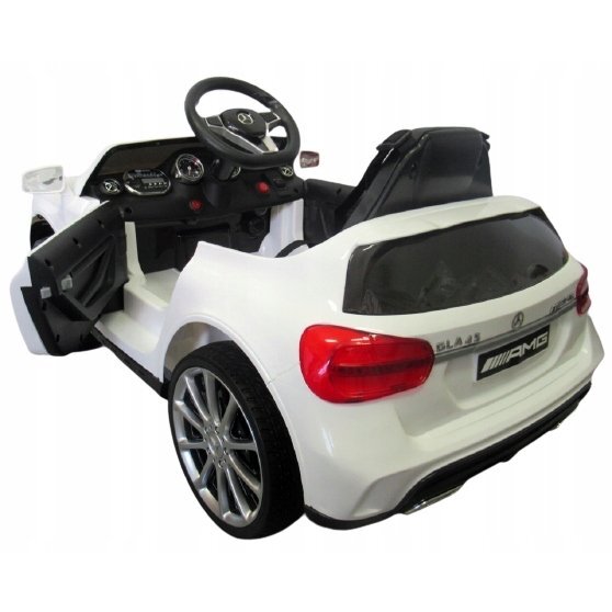 R-Sport Masinuta electrica pentru copii Mercedes GLA45 Alb 70W cu telecomanda roti EVA si scaun piele pornire lenta lumini panou de muzica 2 usi cu deschidere