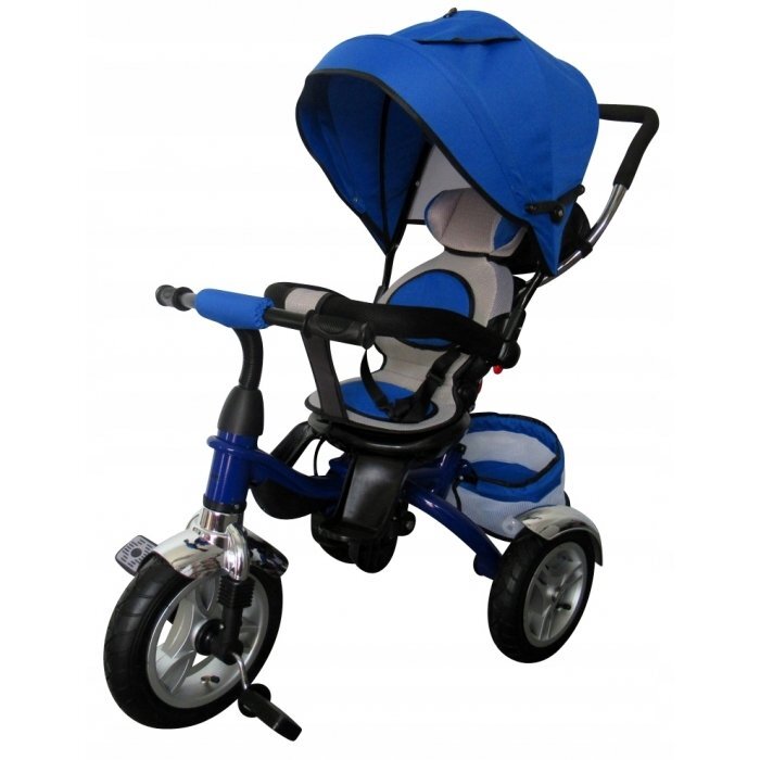 R-Sport Tricicleta pentru copii T3 albastru 3 in 1 cu pedale cu roti gonflabile maner cu control al directiei scaun reversibil rotire 360 grade frana si centura de siguranta