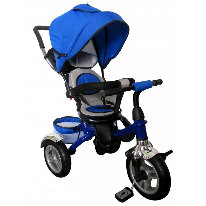 R-Sport Tricicleta pentru copii T3 albastru 3 in 1 cu pedale cu roti gonflabile maner cu control al directiei scaun reversibil rotire 360 grade frana si centura de siguranta