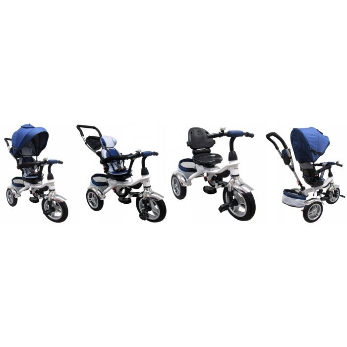 R-Sport Tricicleta pentru copii T3 Jeans 3 in 1 cu pedale roti gonflabile control al directiei scaun reversibil rotire 360 grade frana si centura de siguranta
