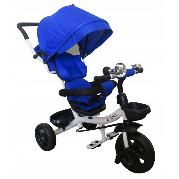 R-Sport Tricicleta pentru copii T4 Albastru 3 in 1 cu pedale control al directiei scaun reversibil suport picioare pliabil centuri de siguranta moi si roti din cauciuc Eva