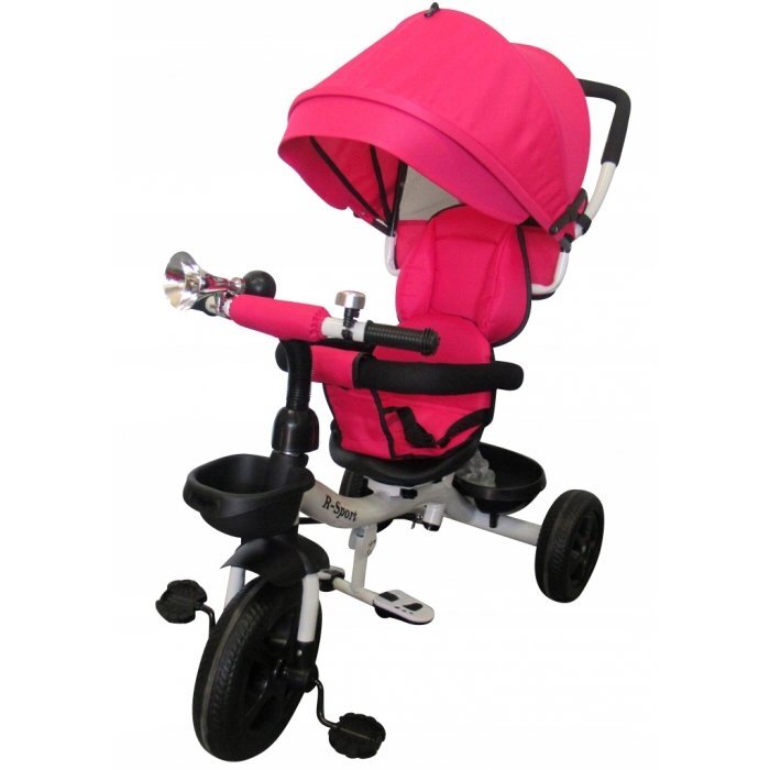 R-Sport Tricicleta pentru copii T4 Roz 3 in 1 cu pedale control al directiei scaun reversibil suport picioare pliabil centuri de siguranta moi si roti din cauciuc Eva