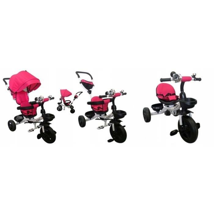 R-Sport Tricicleta pentru copii T4 Roz 3 in 1 cu pedale control al directiei scaun reversibil suport picioare pliabil centuri de siguranta moi si roti din cauciuc Eva
