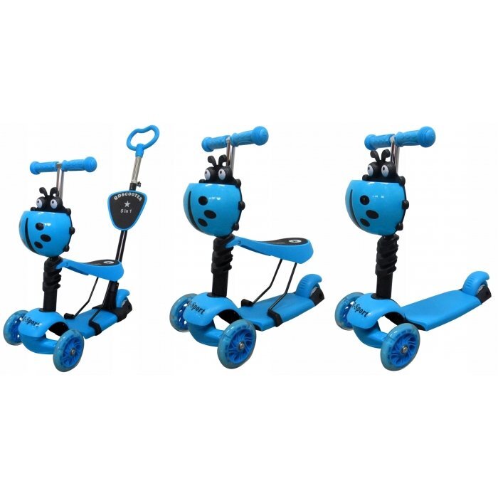 R-Sport Trotineta 5 in 1 H3 albastru cu maner parental si scaun ghidon reglabil si detasabil 3 roti lumini LED greutate admisa 25 kg varsta 2-7 ani