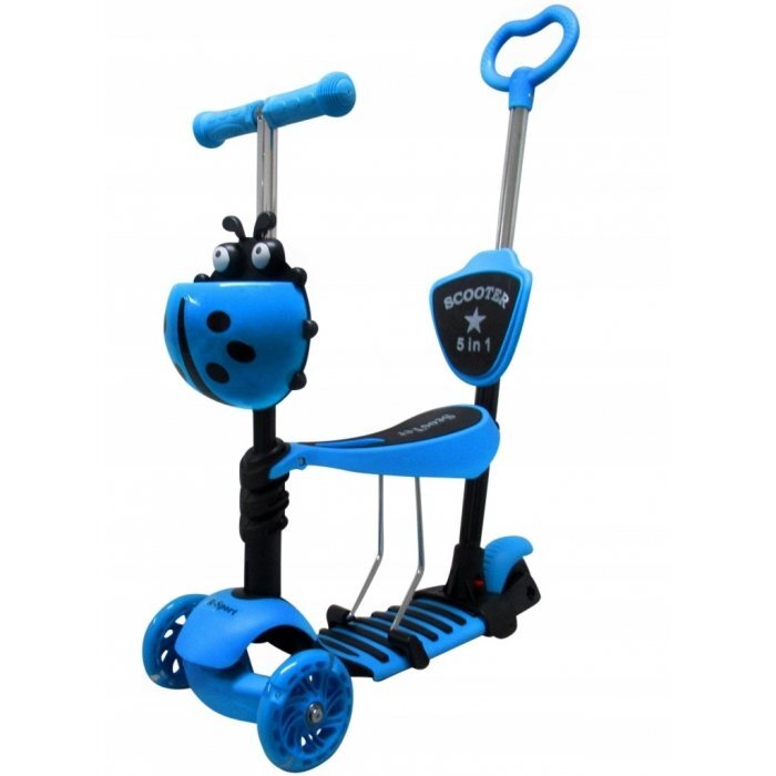 R-Sport Trotineta 5 in 1 JR albastrucu maner parental scaunel reglabil ghidon reglabil roti cu LED greutate admisa 25 kg varsta 2-7 ani