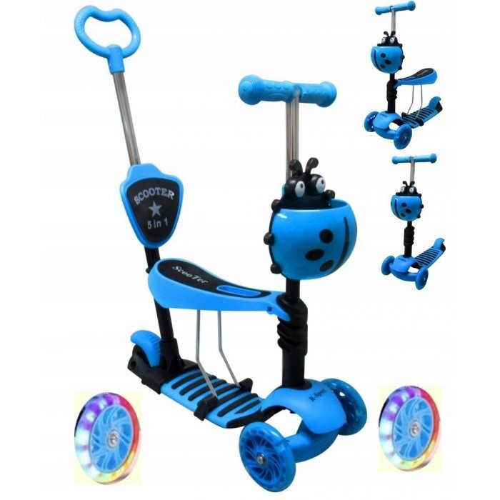 R-Sport Trotineta 5 in 1 JR albastrucu maner parental scaunel reglabil ghidon reglabil roti cu LED greutate admisa 25 kg varsta 2-7 ani