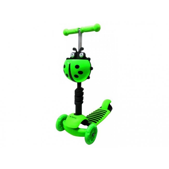 R-Sport Trotineta 5 in 1 JR verde cu maner parental scaunel reglabil ghidon reglabil roti cu LED greutate admisa 25 kg varsta 2-7 ani